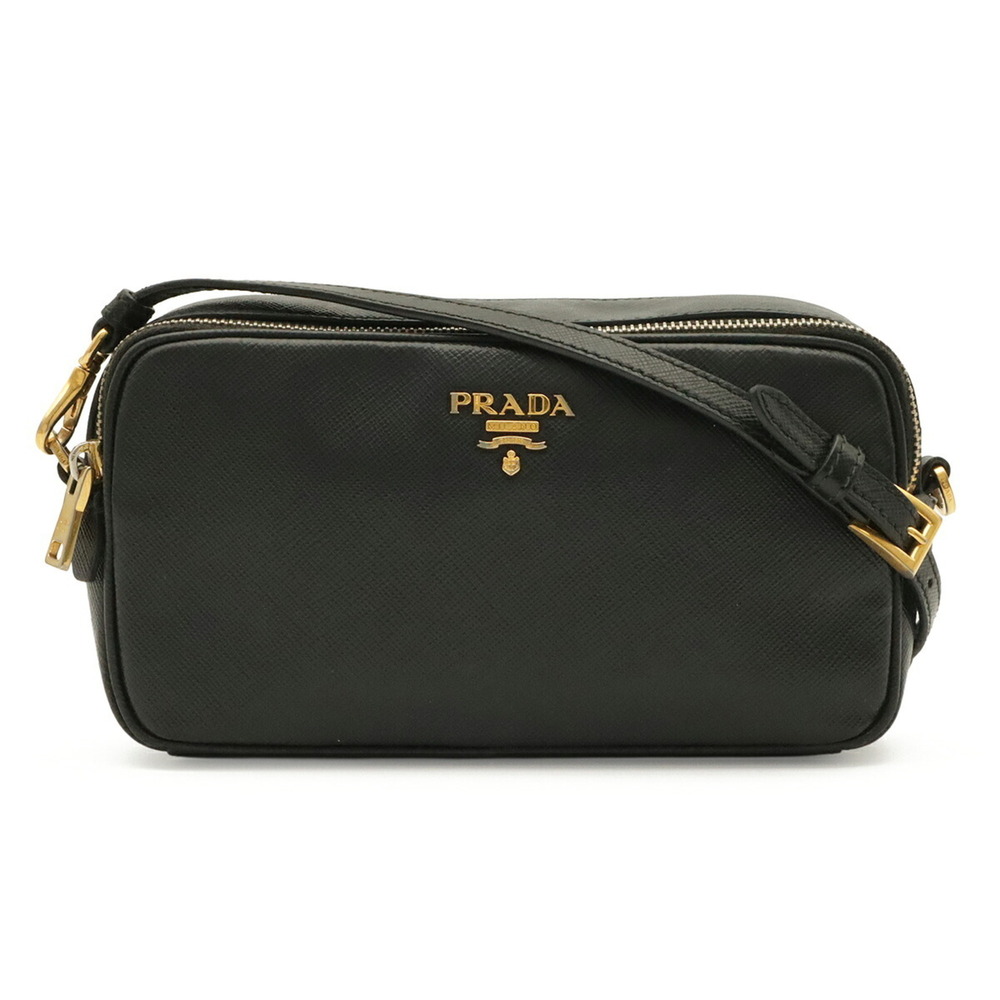 PRADA shoulder bag, pouch, pochette, clutch leather, NERO (black), purchased ...